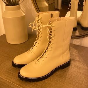 NEW- JCrew Gwen tall shaft leather lace up boots winter white.